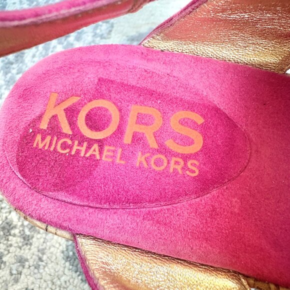 KORS Michael Kors Pink Suede and Cork Platform Sandals - Picture 9 of 12